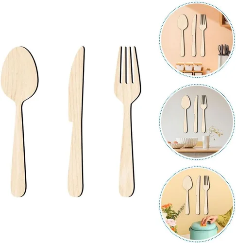 Vista 6 de ABOOFAN Decoración rústica de madera para colgar en la pared de la cocina, tenedor, cuchara, cuchillo para el hogar