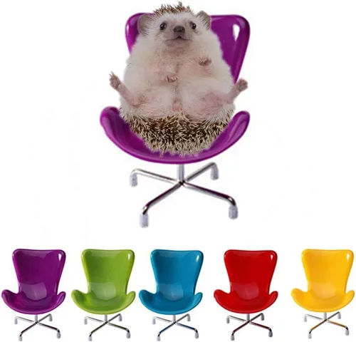 Vista 11 de Silla de erizo mini asiento giratorio de plástico, juguetes para animales pequeños, decoración de hábitat, accesorios de jaula, suministros