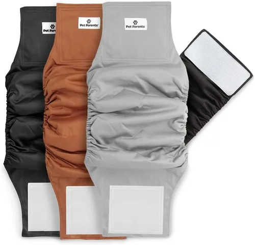 Vista 13 de Pet Parents - Bandas abdominales y extensores lavables prémium para perros machos - Pañales para perros machos - Paquete de 3 - Color: negro