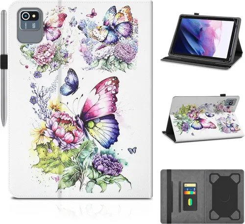 Vista 10 de DETUOSI Funda universal para tableta Android de 10.1 pulgadas, cubierta protectora de cuero, visión de 2 ángulos, con 3 ranuras para tarjetas, funda