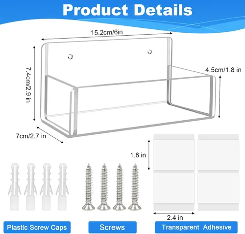Vista 3 de Estante acrílico para especias de montaje en pared, 6 pulgadas, soporte transparente para almacenamiento de especias, paquete de 2 organizadores
