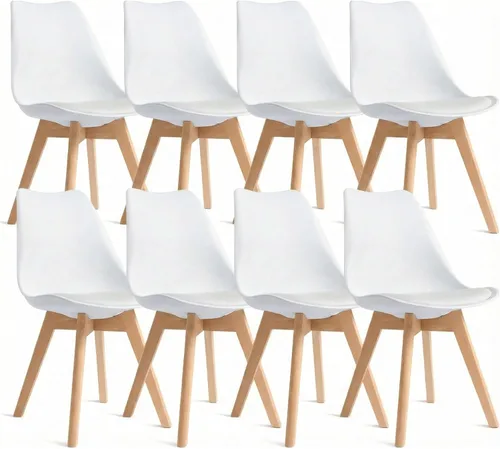Vista 13 de Juego de 4 sillas de comedor, modernas sillas de comedor tapizadas con asiento acolchado de piel sintética, sillas de cocina sin brazos con respaldo