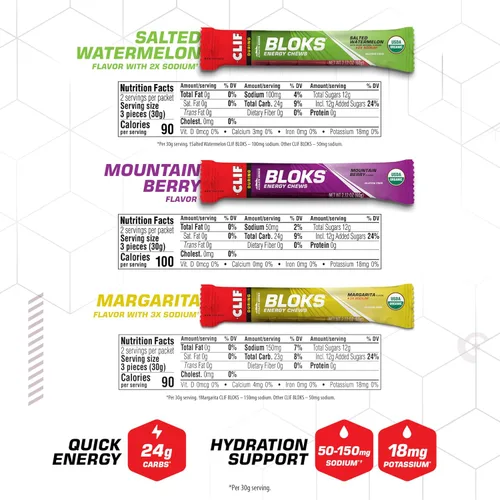 Vista 3 de CLIF BLOKS - Masticables energéticos - Paquete variado - Sin OGM - A base de plantas - Combustible rápido para ciclismo y correr - Carbohidratos