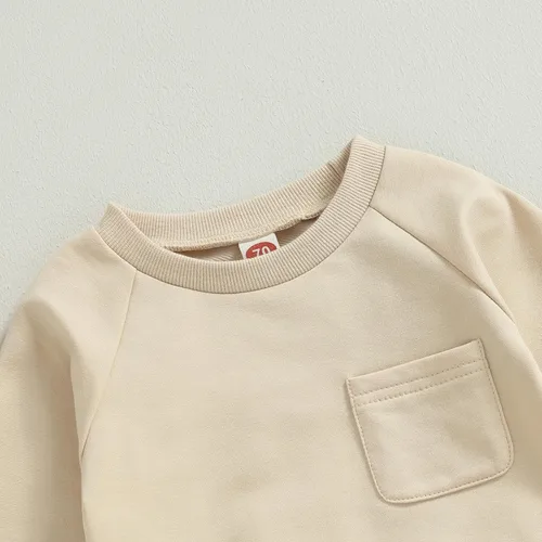 Vista 3 de Conjunto de sudadera de manga larga con cuello redondo y pantalones deportivos para bebés, ropa de invierno para bebé