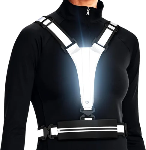 Vista 9 de Ylzzrs Chaleco reflectante LED para correr, chaleco de correr recargable por USB, soporte para teléfono para corredores, caminatas nocturnas, 6-11