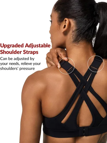 Vista 3 de Yvette Sports Bra High Impact Adjustable Criss Cross Back, Full Support for Large Bust No Bounce
