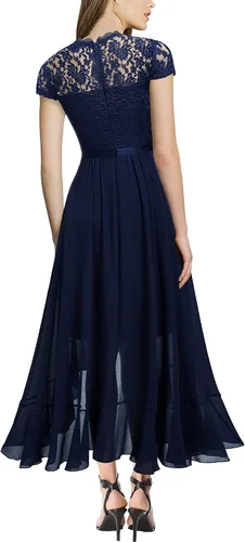 Vista 2 de Miusol Vestido largo de noche con volantes de gasa y encaje retro para mujer
