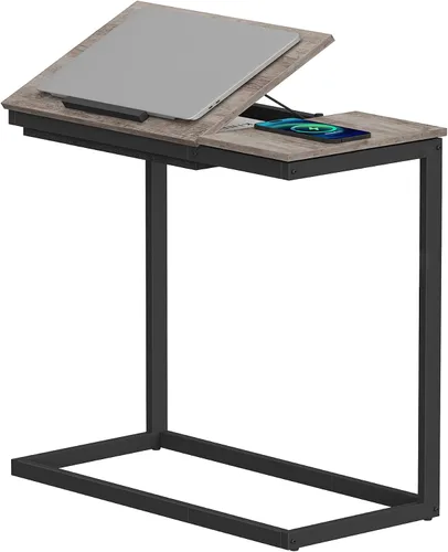 Vista 12 de TUTOTAK Mesa auxiliar grande en forma de C, mesa auxiliar con mesa de Negro