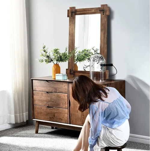 Vista 8 de MeMoreCool Espejo rústico de madera para baño, espejo decorativo con marco de granja para tocador, espejo rectangular de pared para dormitorio