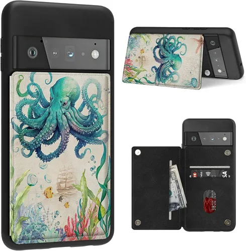 Vista 12 de Funda para Google Pixel 6 Pro con ranura para tarjetero, funda de piel sintética, doble cierre magnético y cubierta duradera de poliuretano girasol