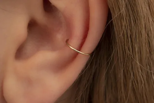 Vista 68 de Aretes de aro de oro de plata – Aretes de aro para mujer, dos piezas de aros de plata fina rellenos de oro, aro de hélice, anillo de tragus, aro