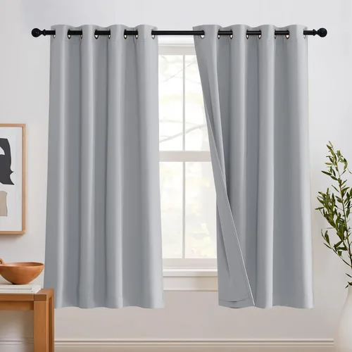 Vista 76 de RYB HOME - Cortinas con cancelación de ruido de 63 pulgadas de largo, juego de 2 paneles, 3 capas totales, cortinas opacas, insonorizadas