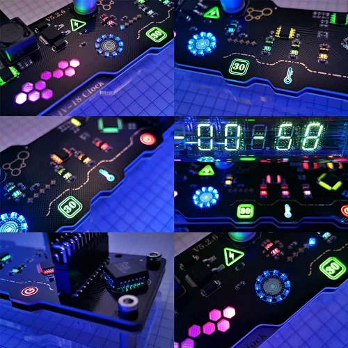 Vista 4 de Reloj de tubo de imitación Nixie Reloj de tubo fluorescente Cyberpunk Adornos IV18 Reloj de tubo fluorescente puede mostrar la fecha, hora, clima