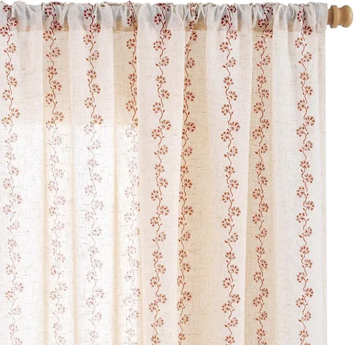 Vista 20 de Lazzzy Cortinas de lino floral verde con bolsillo para barra de granja, 50 Charlotte Verde