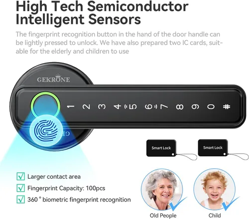 Vista 6 de TUYA - Cerradura de palanca inteligente de huellas dactilares con control de aplicación, entrada sin llave, pantalla táctil Bluetooth, mango