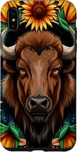 Vista 11 de American Bison with Sunflower Wreath Kansas State Tattoo Art Case for iPhone XR