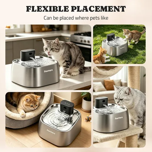 Vista 6 de Fuente de agua para gatos sin bombeo, dispensador de agua automático inalámbrico para gatos y perros, 108 oz/3.2 L, fuente Pawtners Pet