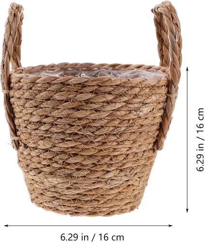 Vista 4 de Zerodeko Cesta de hierba marina, cesta de paja, cesta tejida, maceta de mimbre con forro de plástico para plantas de interior, lavandería, 6.3 in