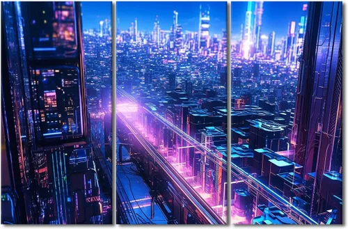 Vista 34 de Lienzo decorativo para pared de sala de estar, lienzo Cyberpunk, decoración de pared de 3 paneles, decoración de pared para el hogar, dormitorio