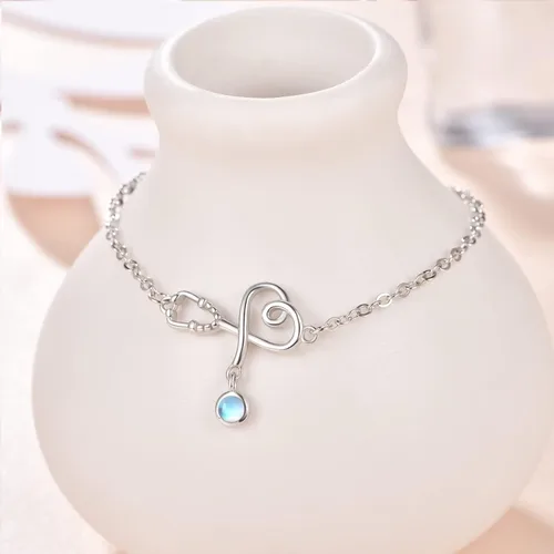 Vista 2 de Palpitate Pulsera de plata de ley 925 para mujer, estetoscopio, joyería de regalo para estudiantes de enfermería, graduación, para mujeres