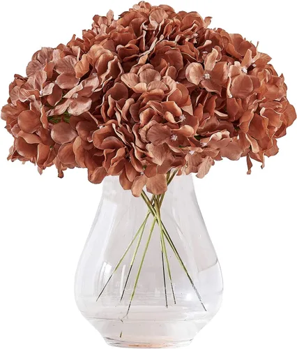 Vista 38 de Flores de hortensias artificiales rosa polvoriento, 10 cabezas de flores de seda de hortensia falsas para centros de mesa de boda, ramos de 10