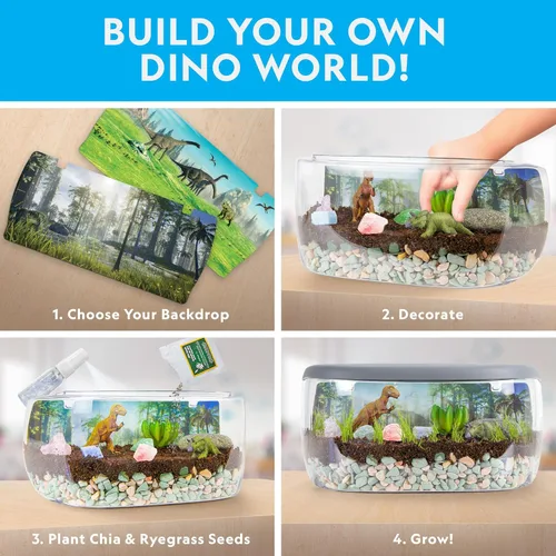 Vista 2 de National Geographic - Kit de terrario iluminado para niños, construye un hábitat de dinosaurios con plantas reales y piedras preciosas, kit