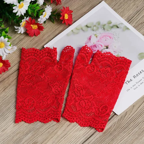 Vista 3 de obmwang 2 pares de guantes de encaje para mujer, guantes florales sin dedos, guantes de graduación para boda, fiesta, accesorios de disfraces