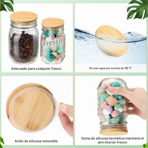 Vista 3 de 40 tapas de bambú para frascos de conservas, 20 tapas para tarros de conservas, boca regular, 20 piezas de boca ancha, reutilizables, de madera