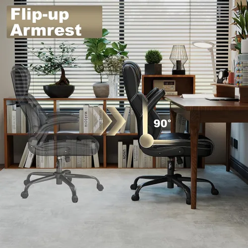 Vista 6 de Ergonomic Executive Office Chair, High Back PU Leather Computer Desk Chair with Flip-Up Armrests, Lumbar Support, Adjustable Height and Rocking
