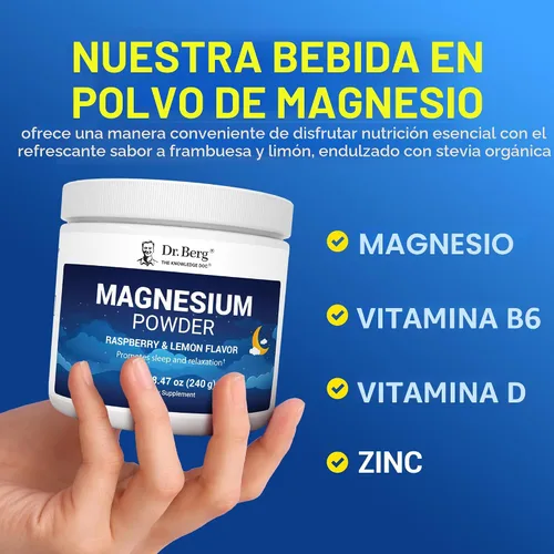Vista 6 de Dr. Berg - Polvo de glicinato de magnesio para dormir, relajación y alivio del estrés, ahora incluye vitamina D3 y zinc, delicioso sabor a frambuesa
