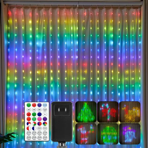 Vista 8 de Brightown 400 luces LED RGB inteligentes de cortina con control remoto, 6.6