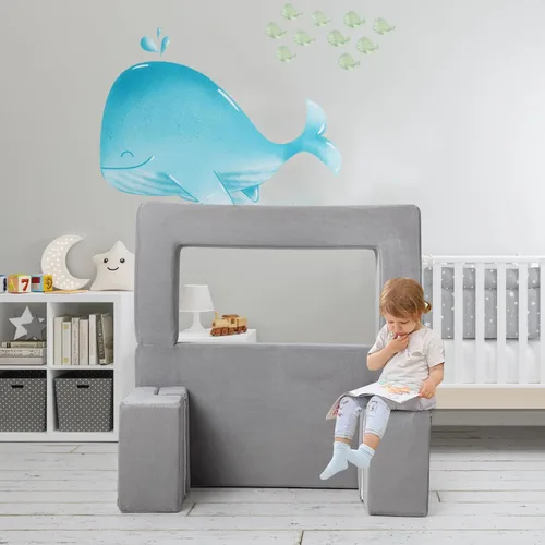 Vista 2 de Sofá modular para niños pequeños, muebles imaginativos para dormitorio, sofá infantil para jugar, dormir, niñas y niños pequeños, gris