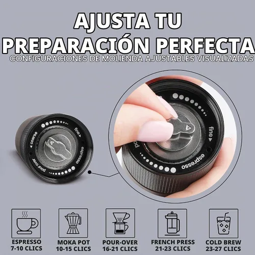 Vista 6 de Molinillo manual de café – Molinillo manual de rebabas cónicas de acero inoxidable de precisión para expreso, vertido, prensa francesa y aeropress