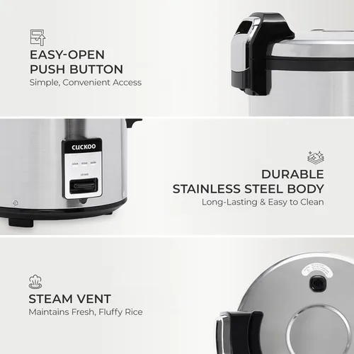 Vista 6 de CUCKOO Arrocera comercial y calentador, olla arrocera extra grande de 30 tazas sin cocer / 60 tazas cocidas, olla industrial profesional de granos