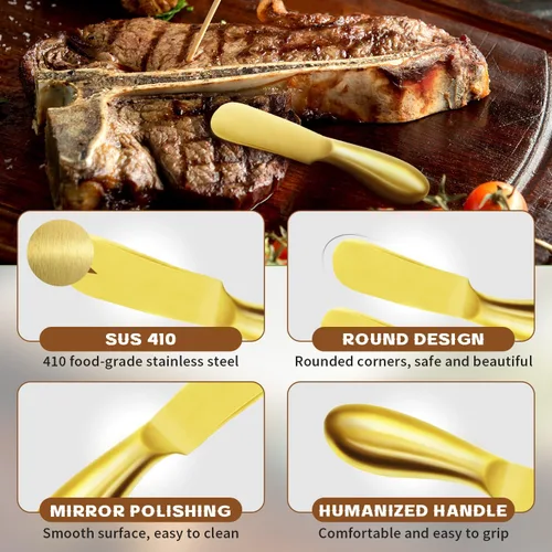 Vista 3 de Cuchillo de Mantequilla Cuchillo Esparcidor de Mantequilla Cuchillo de Mantequilla Dorado Juego de 4 Cuchillos Esparcidores de Queso Cuchillos