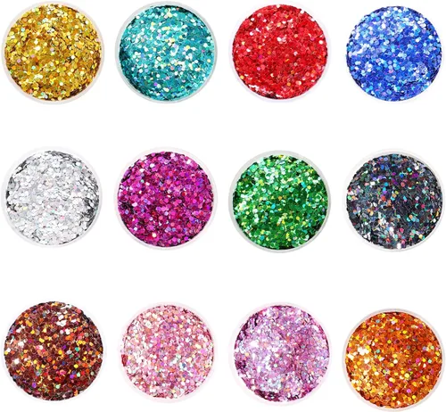 Vista 9 de Licool - Brillantina gruesa holográfica, juego de 12, purpurina artesanal para manualidades de resina, purpurina cosmética para uñas, cuerpo, cara