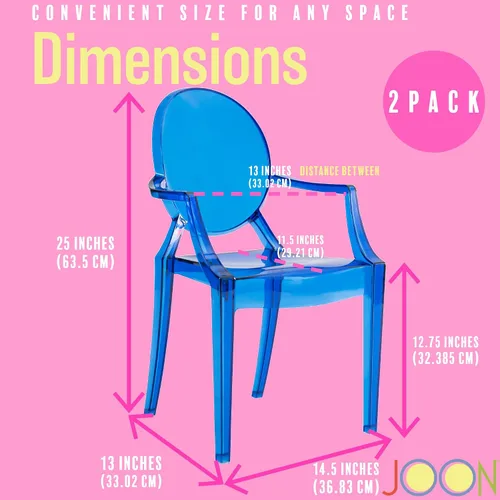Vista 3 de JOON Paquete de 2 sillas fantasma para niños con reposabrazos transparentes, 25 x 13 x 14.5 pulgadas, material de policarbonato, altura del asiento