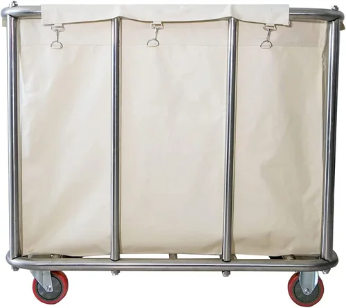 Vista 3 de Carrito de lavandería comercial grande de 11.35 Bushel con ruedas de 4 Beige - 11.35 Bushels - 8 Tubos