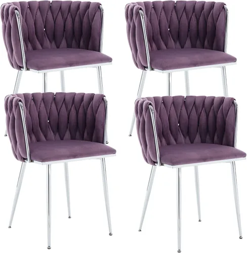 Vista 22 de Juego de 2 sillas de comedor de terciopelo, sillas tapizadas tejidas para sala de estar, sillas modernas de cocina y comedor, sillas decorativas