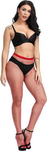 Vista 7 de Pareberry Medias de red de cintura alta para mujer medias sexys con tirantes anchos medias de red para muslos