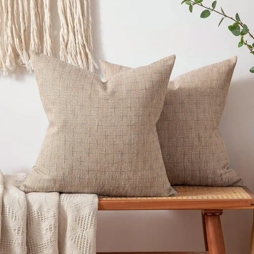 Vista 33 de MIULEE - Juego de 2 fundas de almohada decorativas de lino de arpillera, modernas, estilo campestre, rústicas, tejidas, con textura, para sofá, Gris