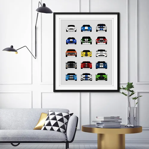 Vista 4 de Custom Car Posters Póster hecho a mano compatible con Shelby Evolution Print Wall Art Decor Best of Shelby Generations, multicolor, 8 x 10 pulgadas