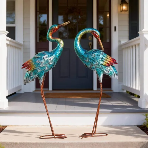 Vista 9 de Natelf Estatuas de grúa para decoración de jardín, esculturas de garza azul, esculturas de césped de pájaros grandes de metal y estatua