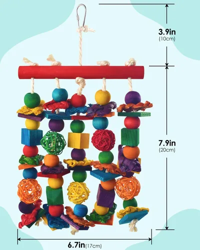 Vista 2 de DBNESS - Juguetes para pájaros, juguete masticable multicolor natural, bloques de madera natural, pájaros, loros, juguetes desgarradores con bolas