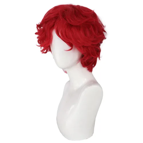 Vista 5 de Peluca rizada roja para hombre, peluca roja corta y esponjosa para Rojo