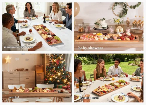 Vista 5 de Tabla grande de embutidos – Con asas laterales incorporadas, tabla de servir de madera de acacia de 32 pulgadas para queso, carne y aperitivos