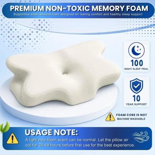 Vista 8 de Almohada cervical – Almohada ergonómica de contorno de espuma viscoelástica para aliviar el dolor de cuello, cuello y hombros – Ideal para dormir
