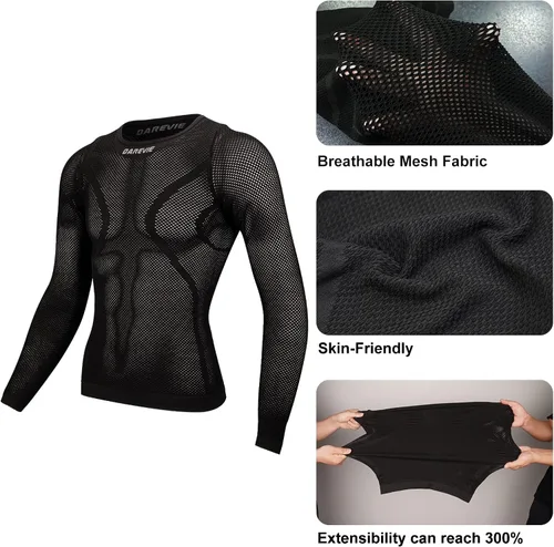 Vista 4 de Darevie Camiseta interior de ciclismo de manga larga para hombre, chalecos de capa base de compresión atlética, camiseta deportiva de malla fresca