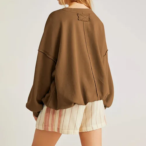 Vista 6 de Sudadera de cuello redondo para mujer, de gran tamaño, casual, sin botones, de manga larga, estilo tendy, recortada, para otoño 2023