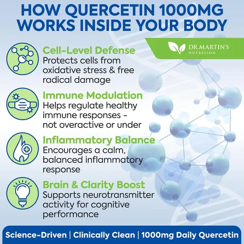 Vista 4 de Quercetina de 1000 mg - 200 cápsulas Apoyo inmunológico, antioxidante para alivio estacional de los senos nasales y salud cardiovascular